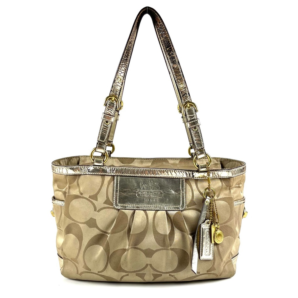 Coach Gallery Signature Sateen Khaki Tote Handbag